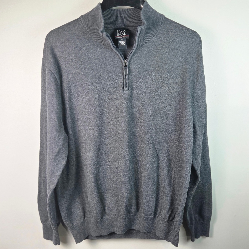Jos. A. Bank Quarter Zip Sweater Mens XL Gray Excellent Pima Cotton Mock Neck